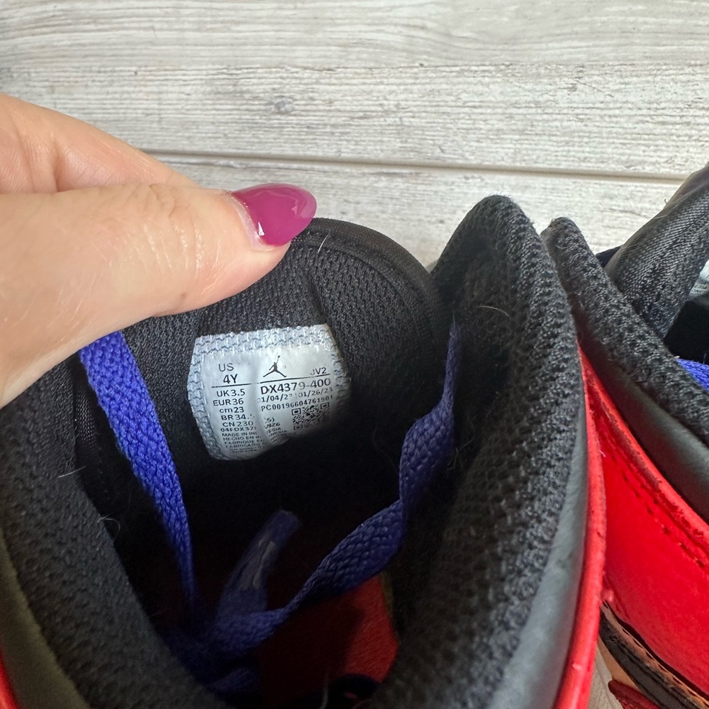 Jordan High-Top Sneakers in Black, Red, and Blue - Picture 6 of 7